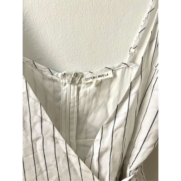 White & Grey Striped Romper with Side Tie | Apron Style - Picture 6 of 7